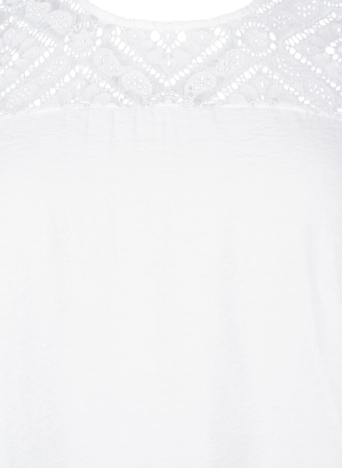 Short-sleeved viscose blouse with lace detail, Bright White, Packshot image number 2