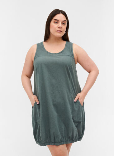 Sleeveless cotton dress, Balsam Green, Model image number 0