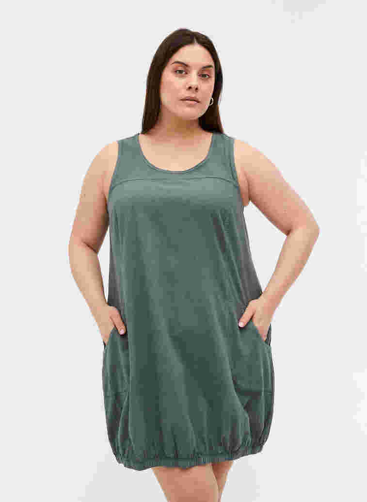 Sleeveless cotton dress, Balsam Green, Model