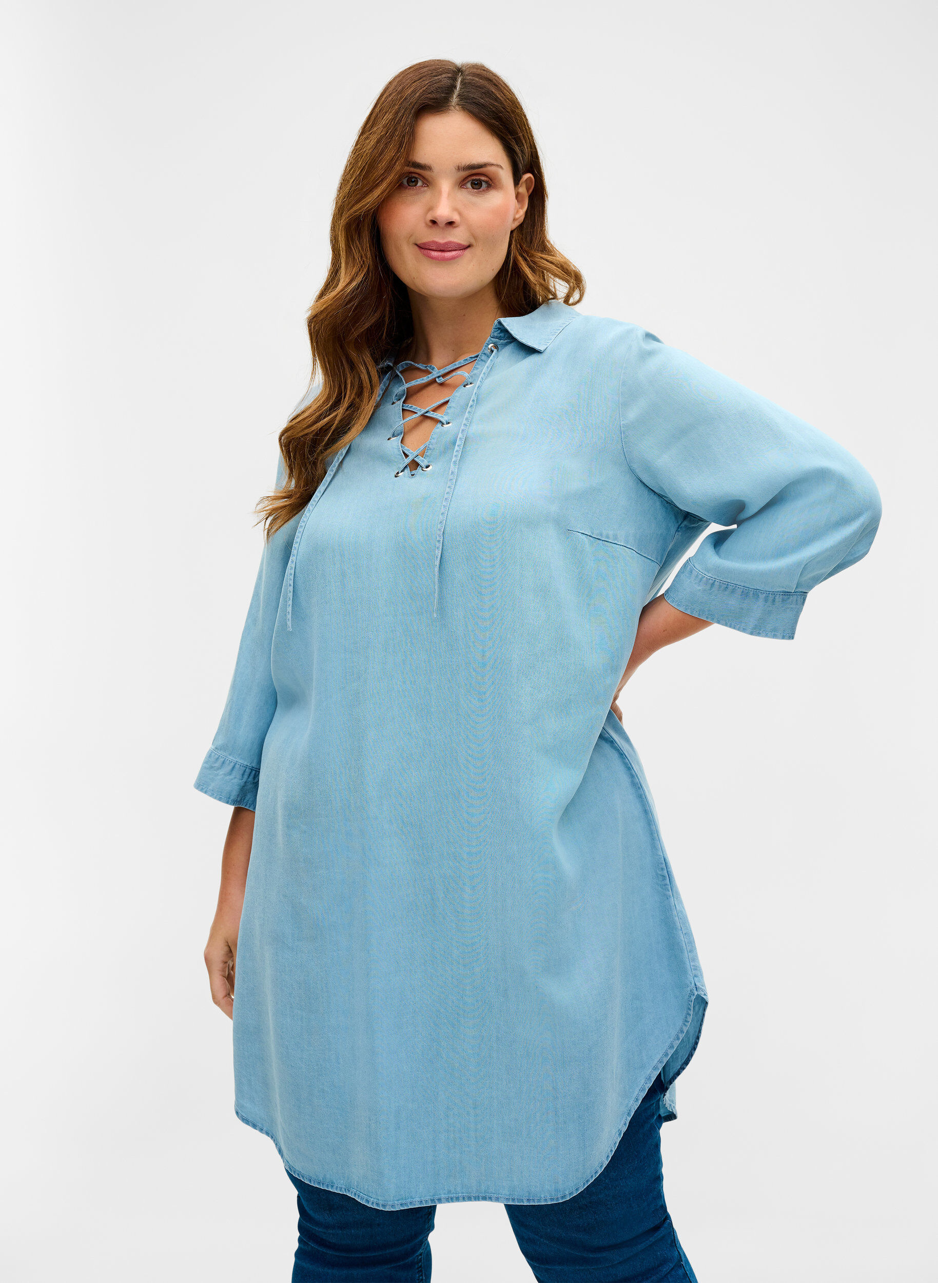 Zizzifashion Tunic with 3/4 sleeves, Light blue denim, Model image number 0