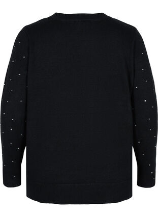 Knitted blouse with ribbing and rhinestones, Black, Packshot image number 1