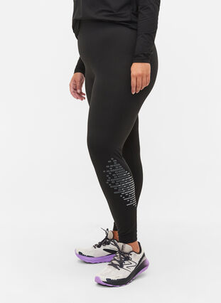 Training tights with reflective print, Black w. Reflex, Model image number 2
