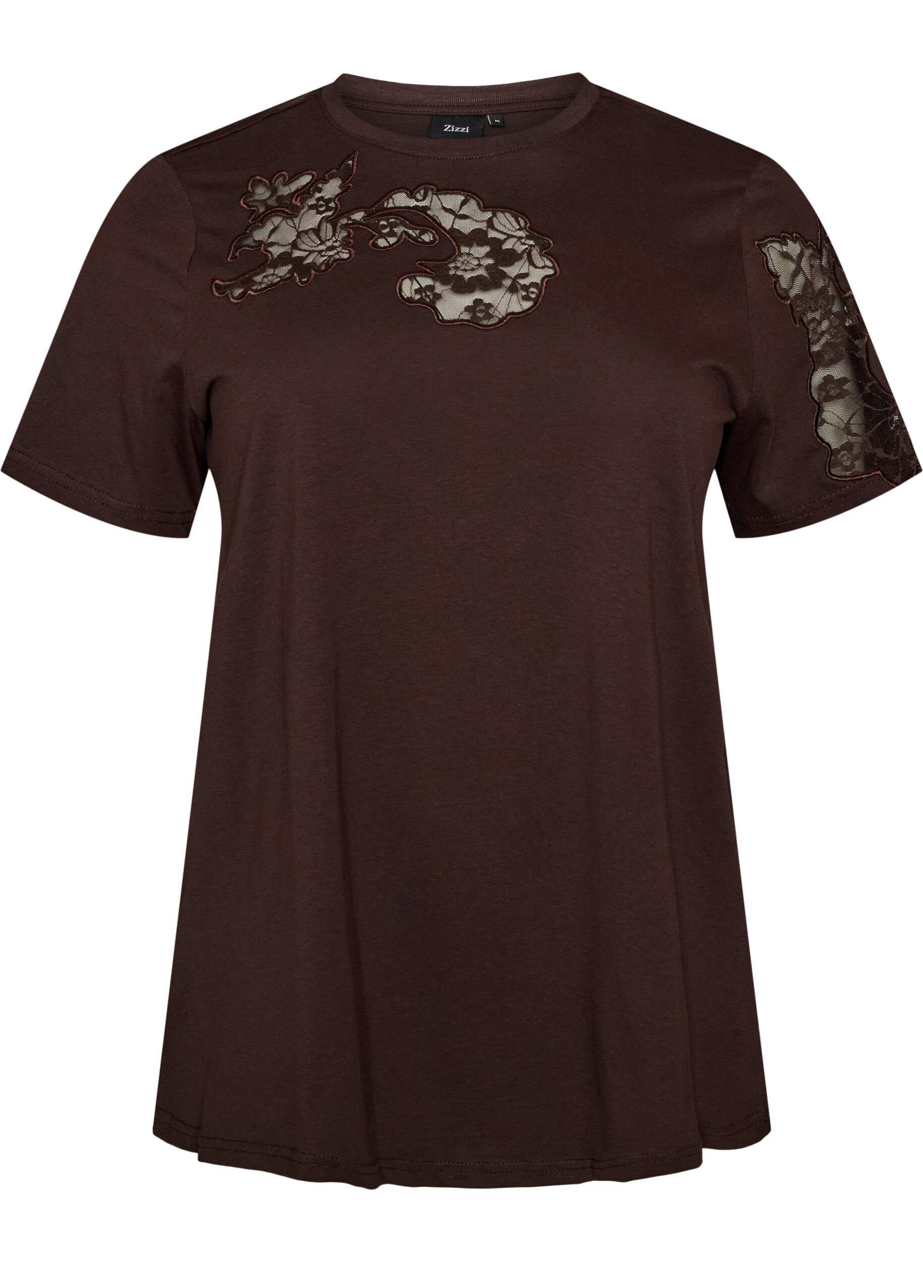 Cotton T-shirt with lace appliqu&eacute;s