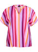 Striped viscose blouse with short sleeves, Pink, Packshot image number 0