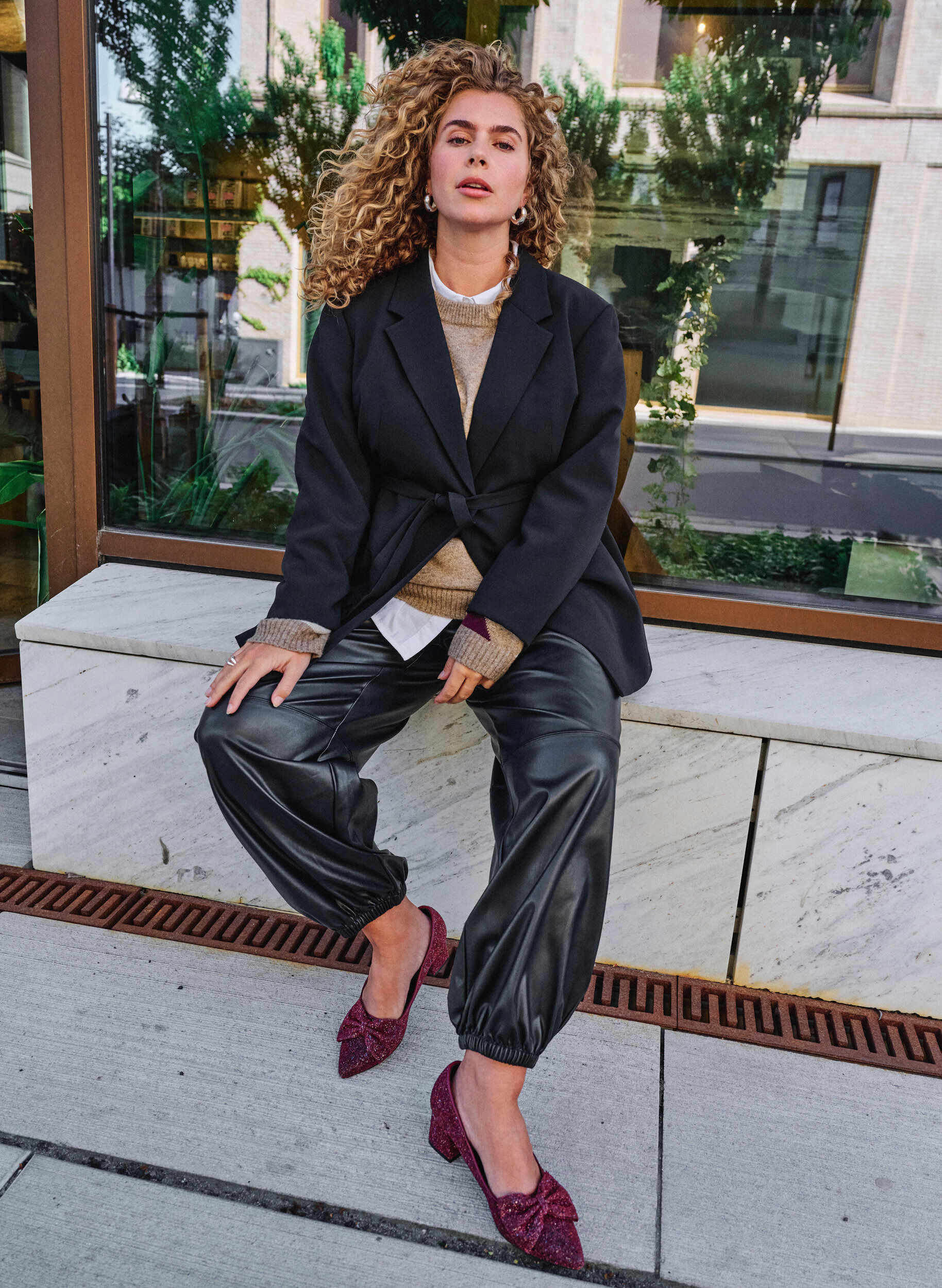 ZizzifashionBalloon trousers in faux leather, Black, Image image number 0