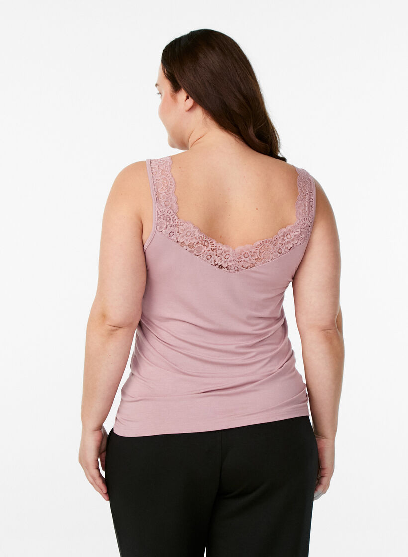 Viscose top with lace trim, Rose, Model image number 2