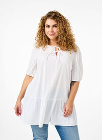 Tunic in viscose with ties, Bright White, Model