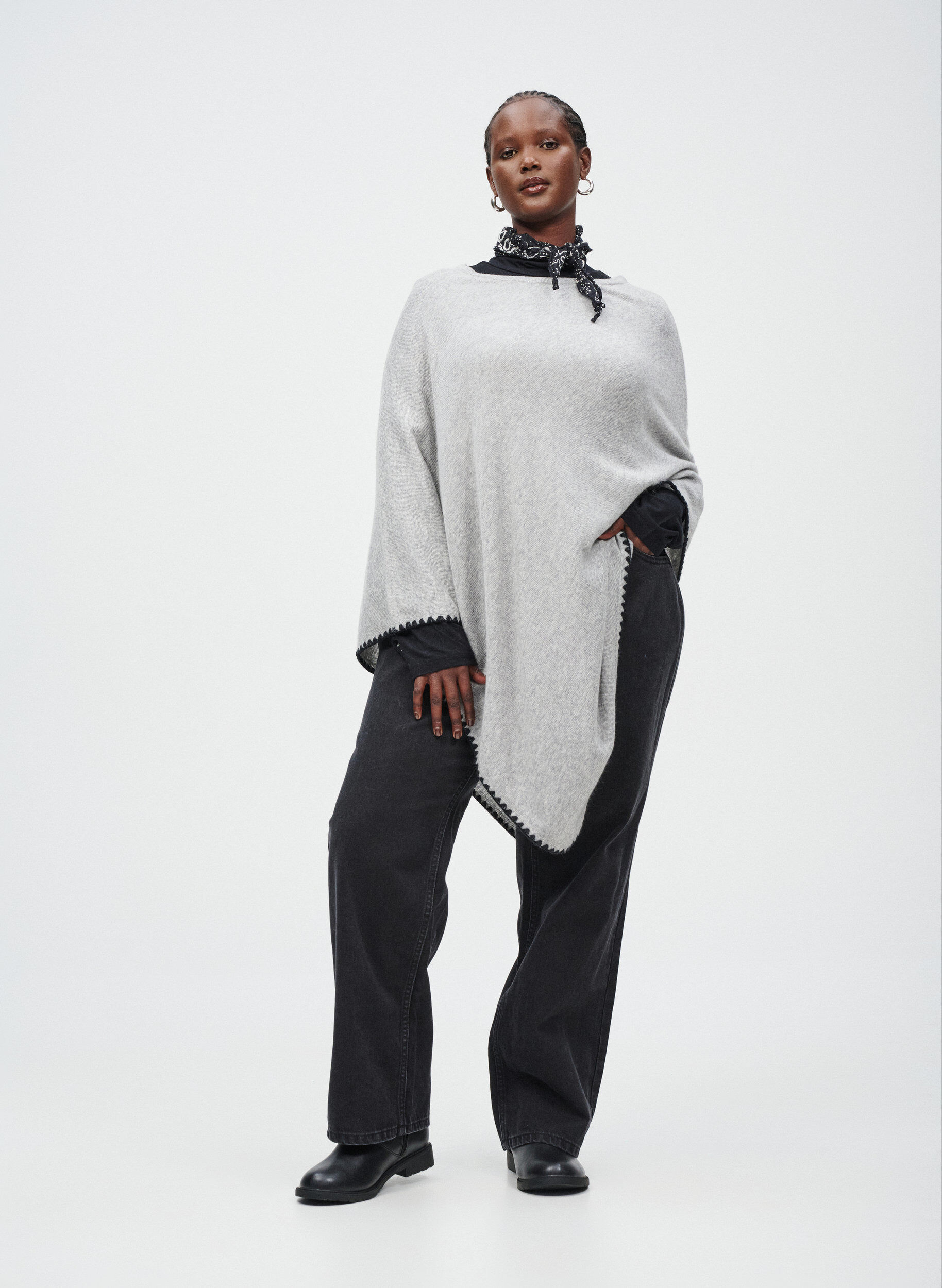 ZizzifashionFine-knit poncho, Grey, Image image number 0