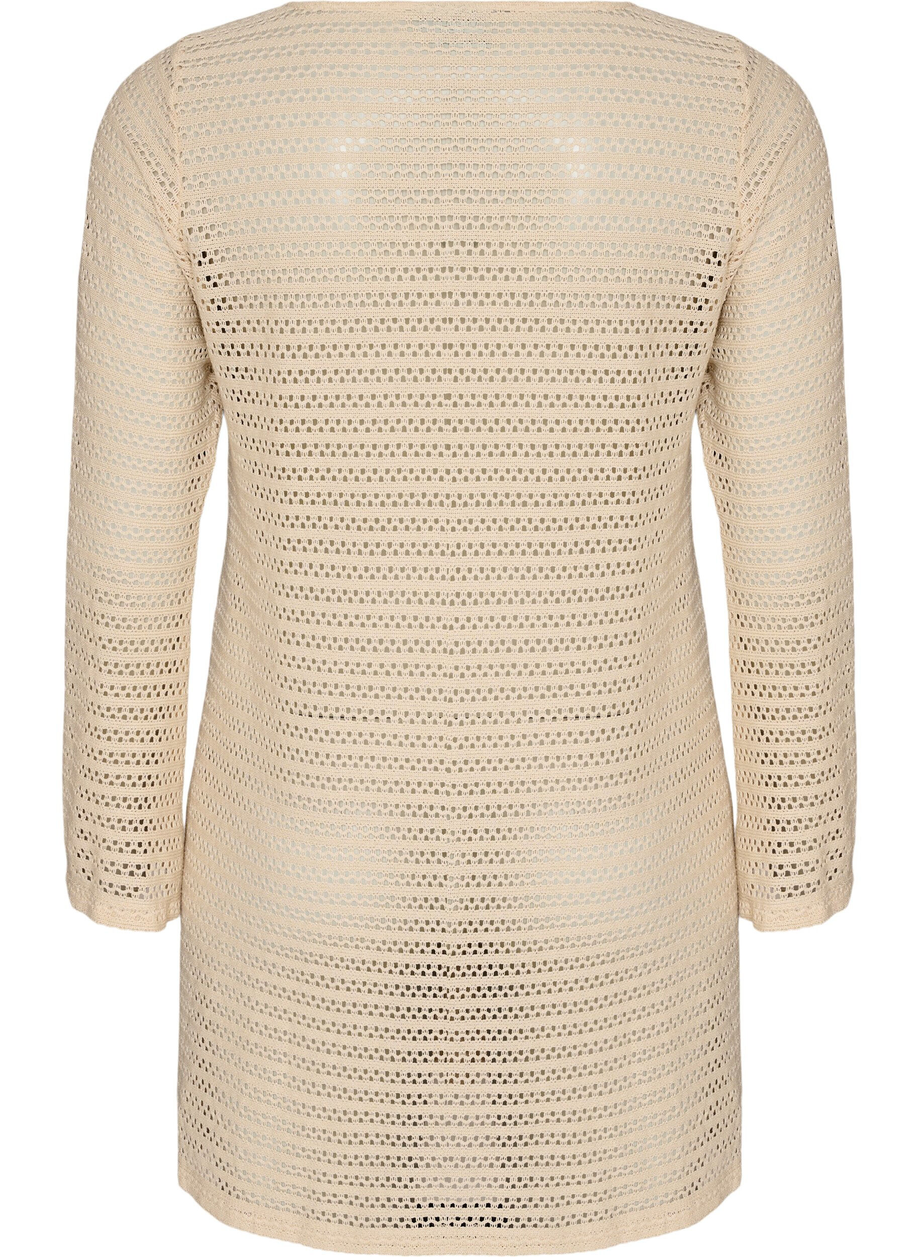 Zizzifashion Beach dress with eyelet embroidery and long sleeves, Beige, Packshot image number 1