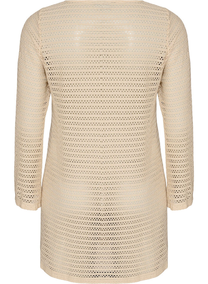 Beach dress with eyelet embroidery and long sleeves, Beige, Packshot image number 1