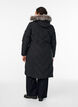 Long winter coat with hook fastenings and a faux fur collar, Black, Model image number 2
