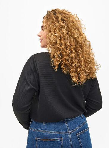 Textured A-line blouse, Black, Model image number 1