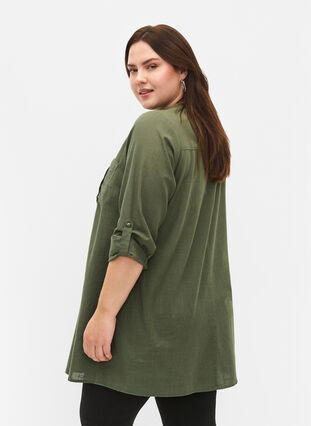 Cotton tunic with 3/4 sleeves, Thyme, Model image number 1