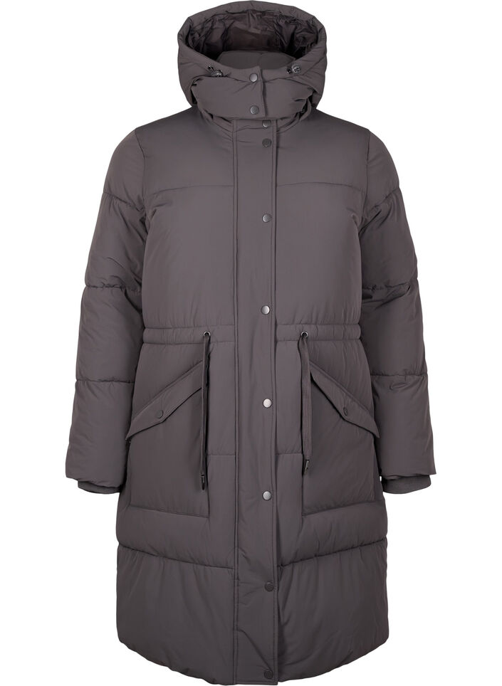 Puffer coat with adjustable waist, Grey, Packshot image number 0