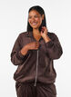 Soft velour cardigan with a zipper and high collar, Brown, Model image number 0