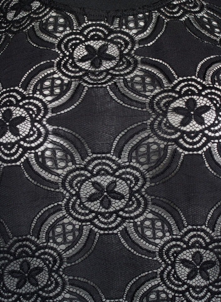 Lace blouse with a graphic pattern and 1/2-length sleeves, Black, Packshot image number 2