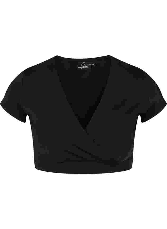 Short sleeve swim top with v-neckline, Black, Packshot image number 0
