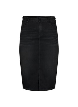 Denim midi skirt with slits, Black, Packshot image number 0