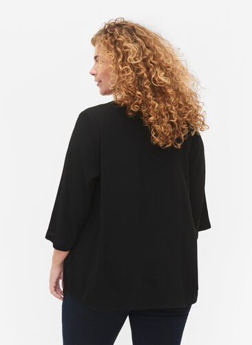 Blouse in viscose with 3/4 sleeves, Black, Model image number 1