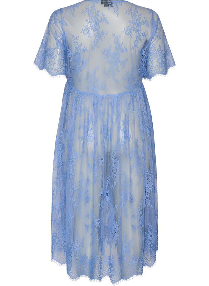 Sheer lace midi dress with short sleeves, Purple, Packshot