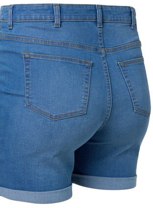 High waisted denim shorts with slim fit, Medium Blue Denim, Packshot image number 3