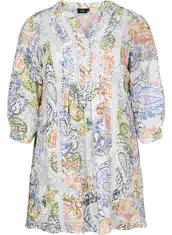 	 Printed viscose tunic with 3/4 sleeves