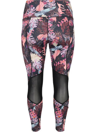 Cool, floral print gym leggings with mesh, Flower Print, Packshot image number 1