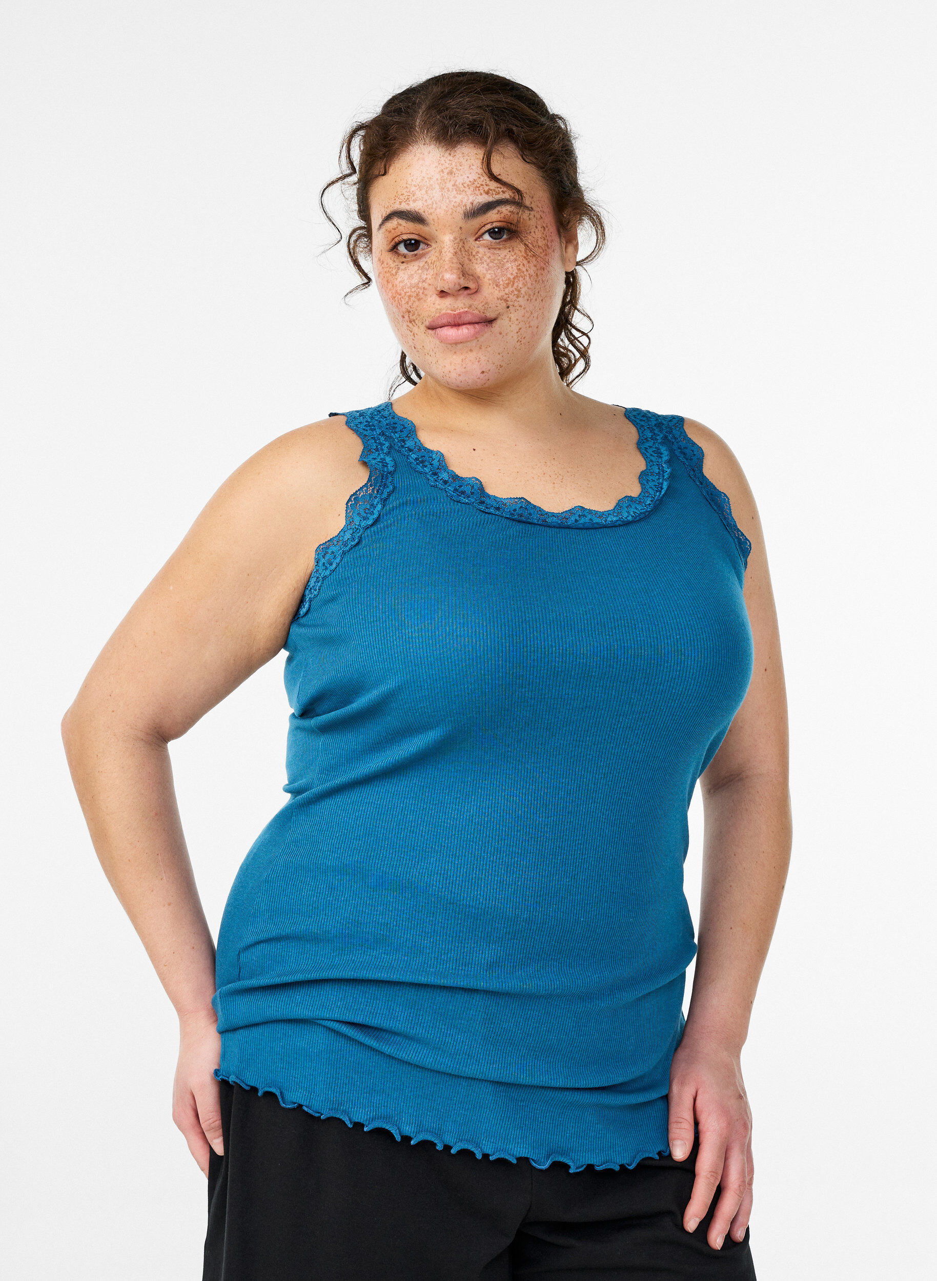 Top with lace trim, Petrol, Model