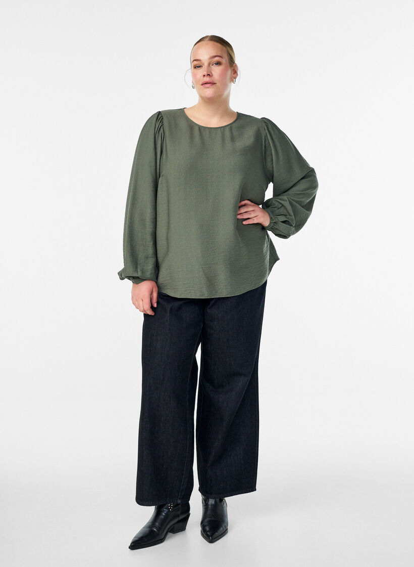 Long-sleeved viscose blouse, Green, Model image number 1