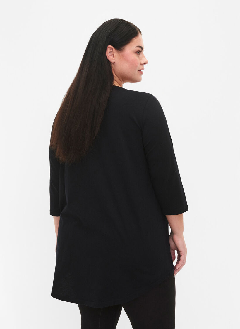 Cotton t-shirt with 3/4 sleeves, Black, Model image number 1