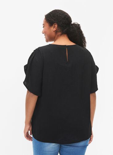 Short-sleeved blouse with wrinkles, Black, Model image number 1