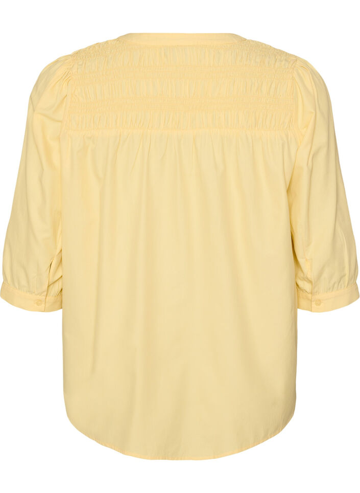 Blouse with smock and 3/4 sleeves, Yellow, Packshot image number 1