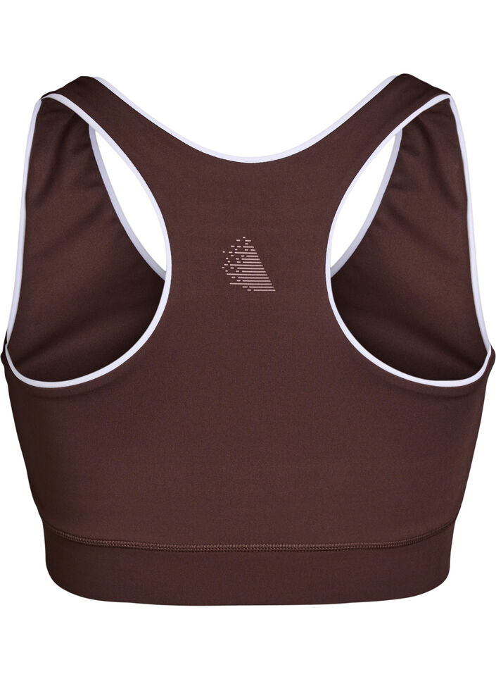Racerback sports bra with contrast piping, Brown, Packshot image number 1