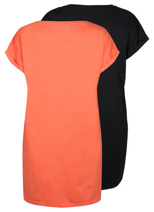 2-pack cotton dress with short sleeves, Living Coral / Black, Packshot image number 1