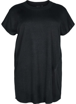 Knit dress with glitter and short sleeves, Black W/Lurex, Packshot image number 0