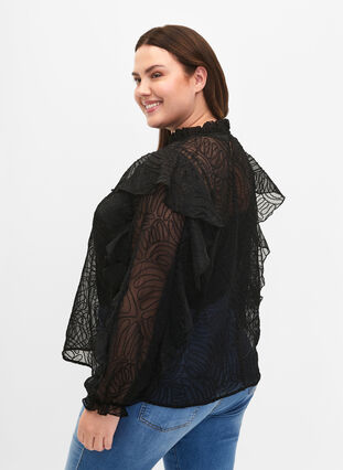 Ruffle blouse in chiffon with structure, Black, Model image number 1