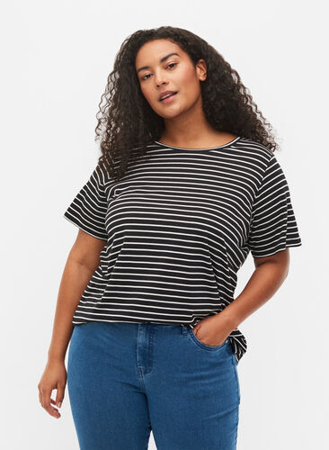 Basics cotton t-shirt 2-pack, Black/Black Stripe, Model image number 0