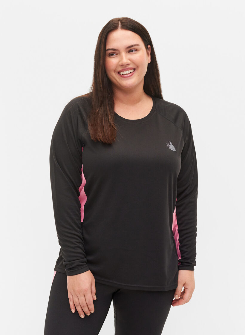 Ski undershirt with contrast stripe, Black w. Sea Pink, Model image number 0