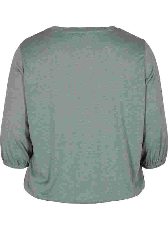 Plain blouse with 3/4 sleeves, Balsam Green Mel, Packshot image number 1