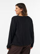 Balloon silhouette blouse with V-neck, Black, Model image number 2