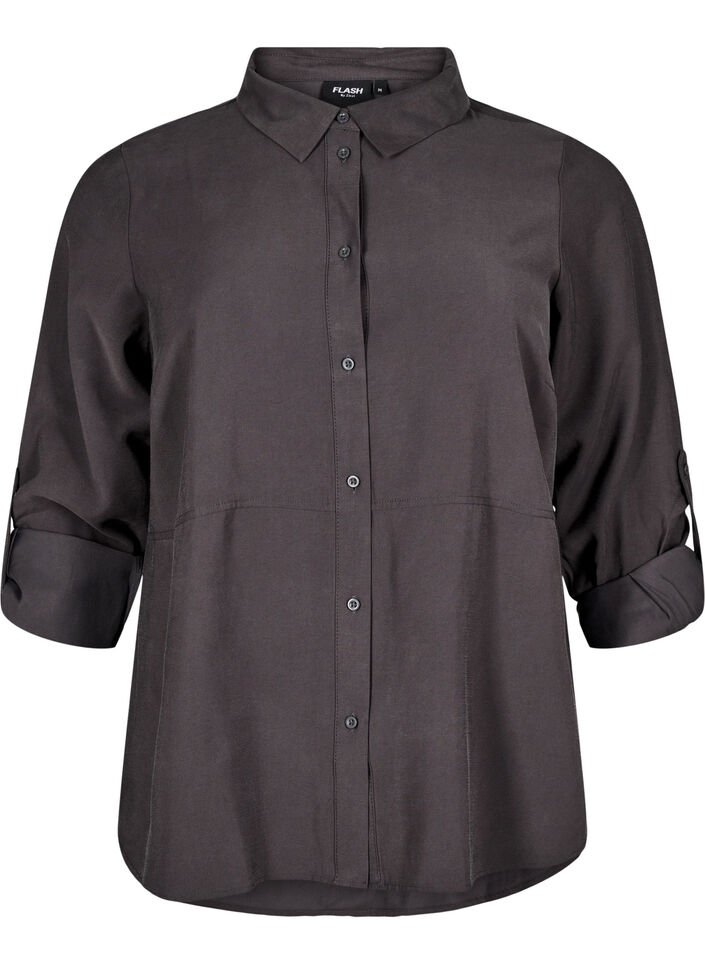 FLASH - Shirt with collar and roll-up sleeves, Dark Grey, Packshot image number 0