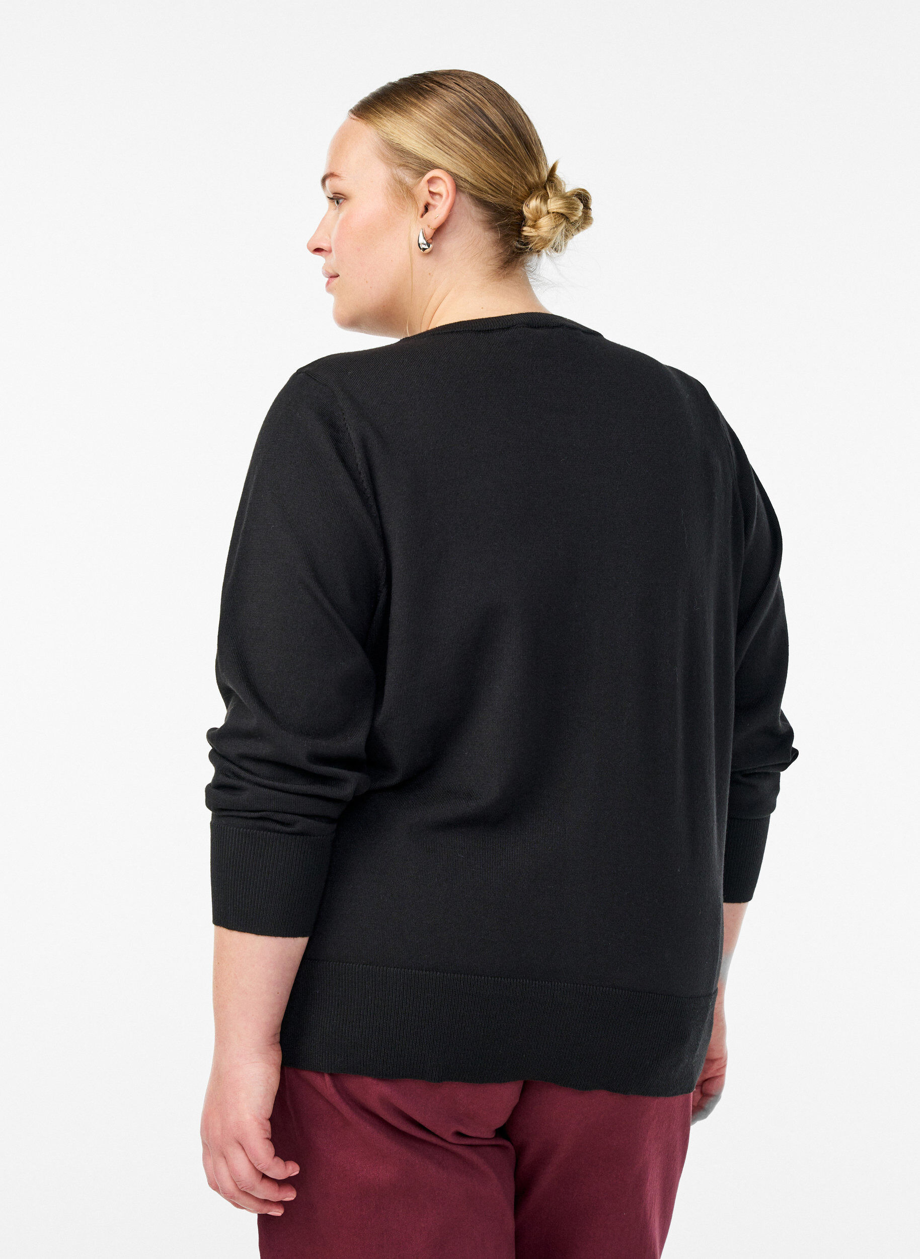 Zizzifashion FLASH - Fine-knit cardigan with round neck, Black, Model image number 2