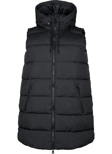 Long vest with hood and pockets, Black, Packshot image number 0