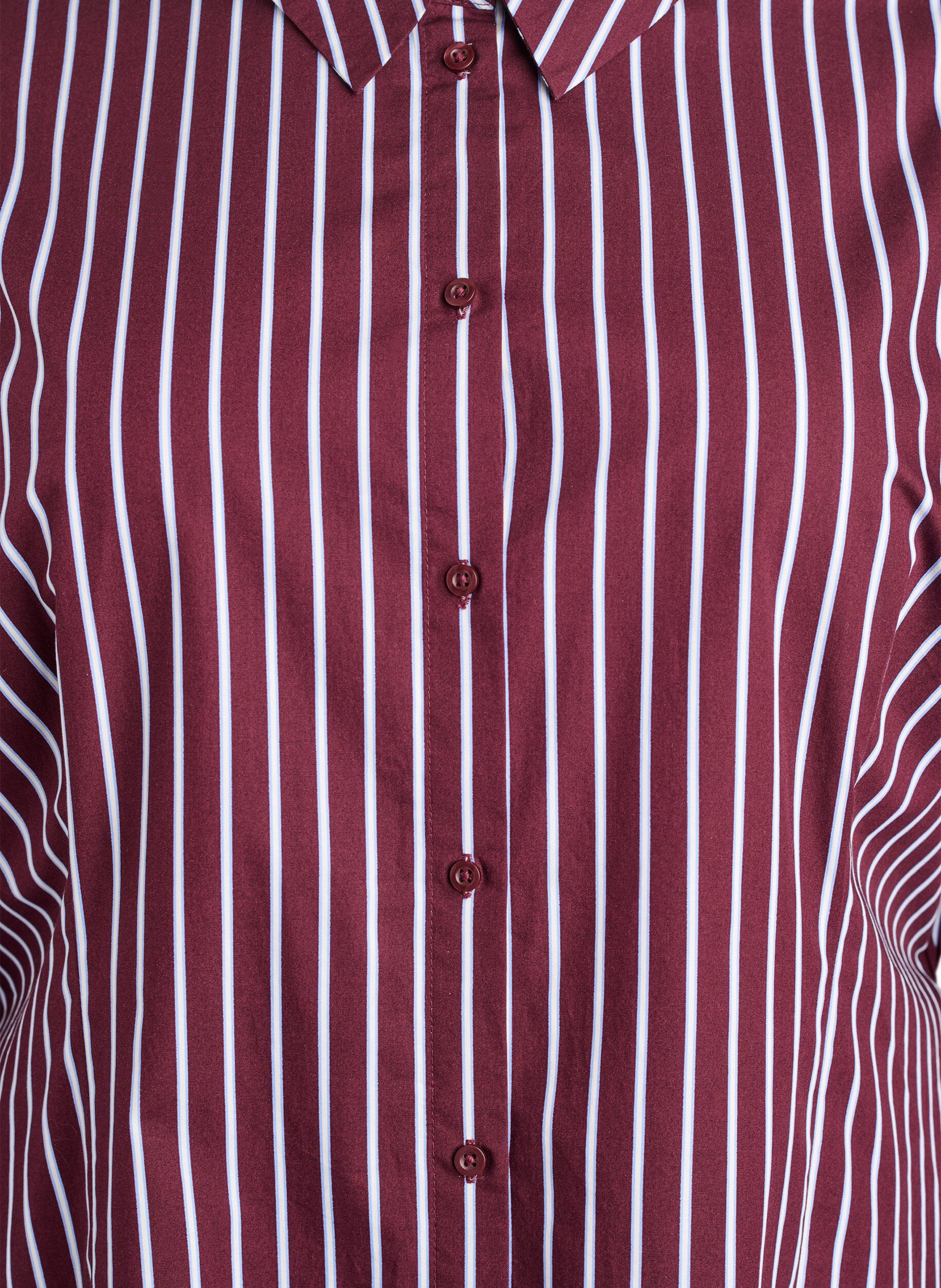 Zizzifashion Striped shirt dress with an elasticated waist, Dark Bordeaux, Packshot image number 2