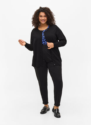 Knitted viscose blend cardigan, Black, Model image number 2