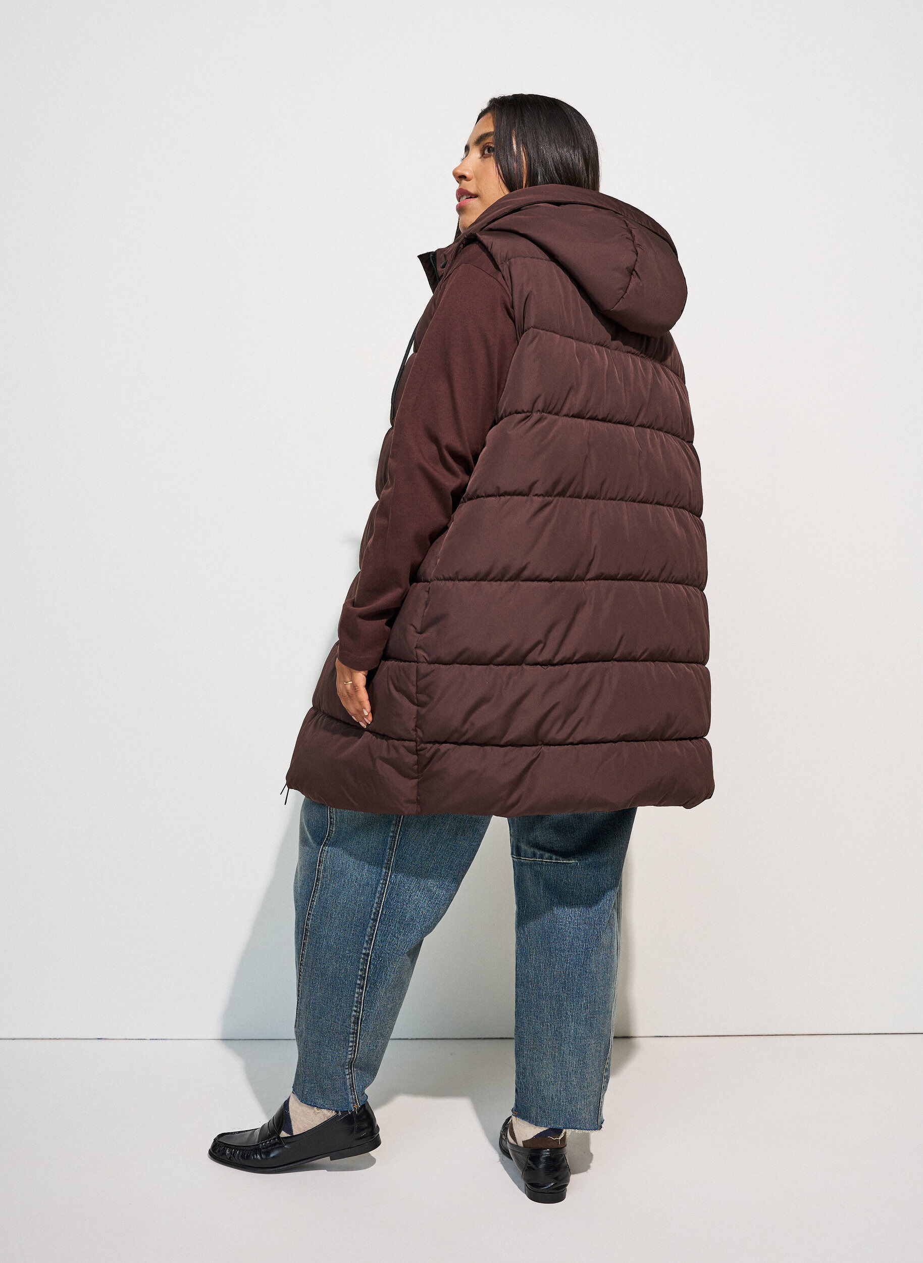 ZizzifashionLong vest with hood and pockets, Brown, Model image number 1