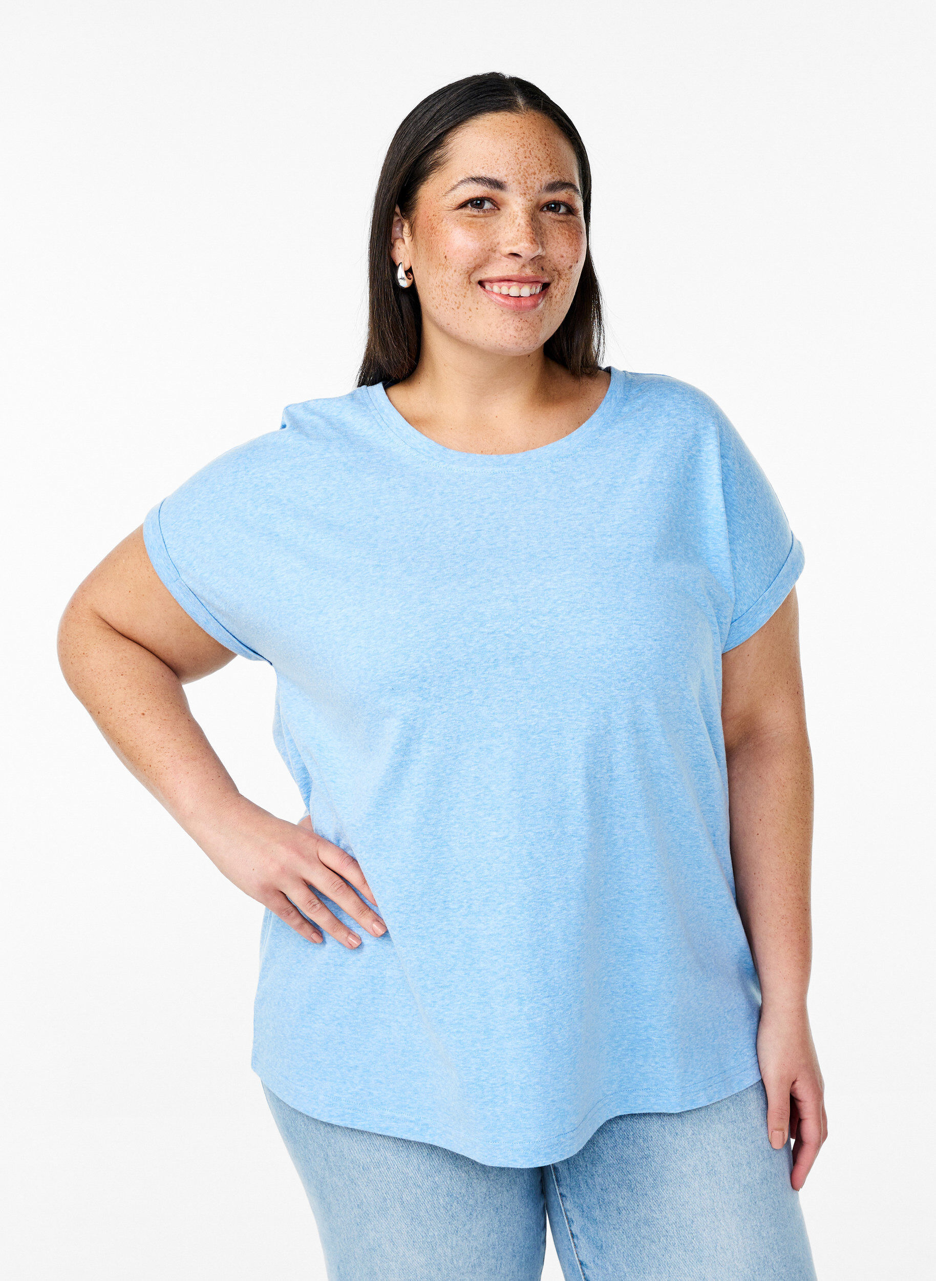 Melange T-shirt with short sleeves, Light Blue, Model