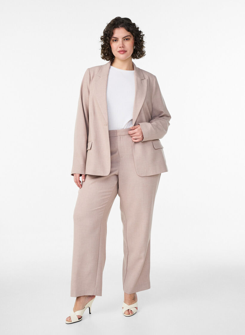 Classic blazer with single button closure and pockets, Beige, Model image number 1