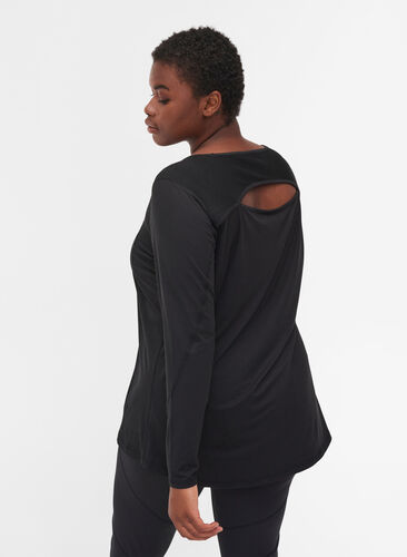 Long sleeve sports blouse with back detail, Black, Model image number 1