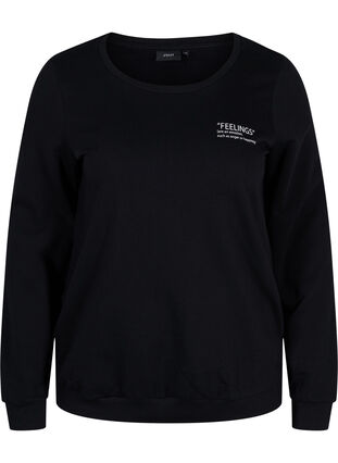 Cotton sweatshirt with text print, Black, Packshot image number 0